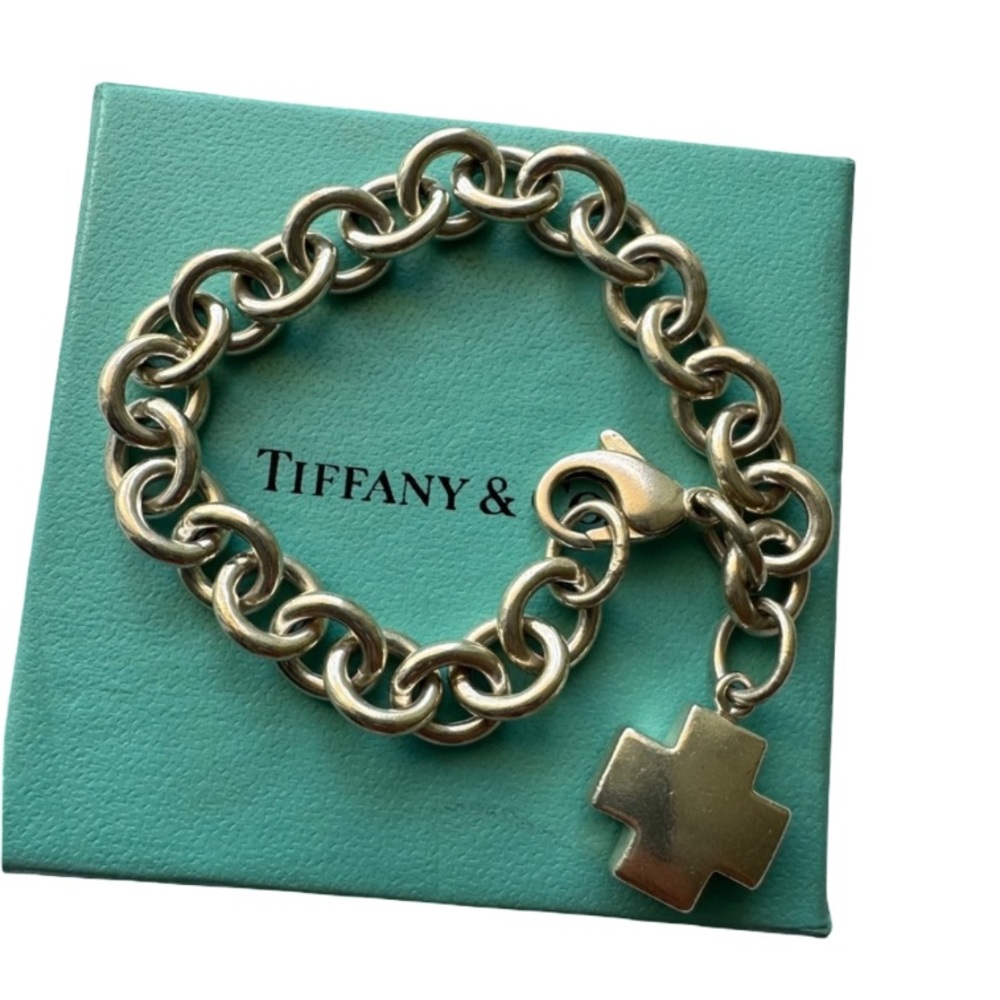 Tiffany & Co. 925 Silver 7.50in-19,5cm Cross Tag Charm Bracelet